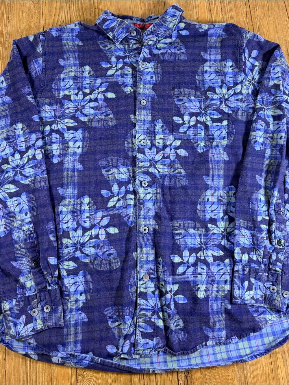 Tommy Bahama Men’s XL Blue Floral Plaid Long Sleeve Button Up Shirt
